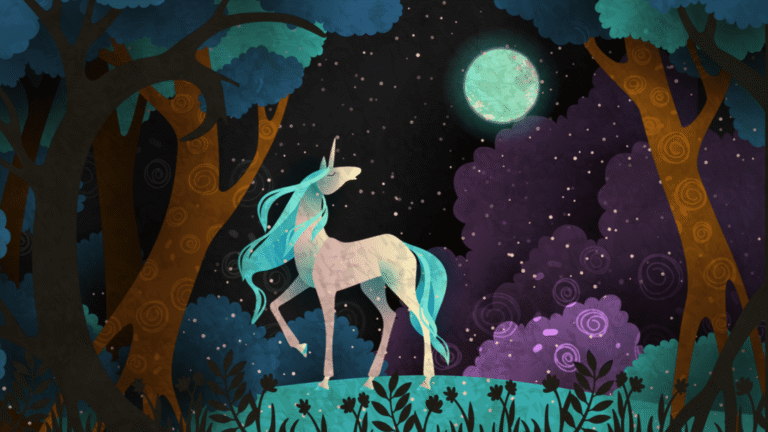 Unicorn at dark night